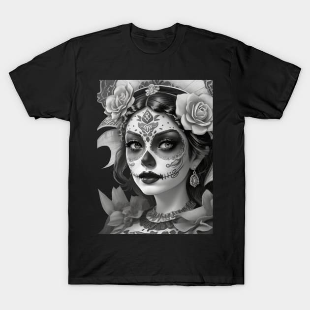 mexican catrina with flowers T-Shirt by APDesign